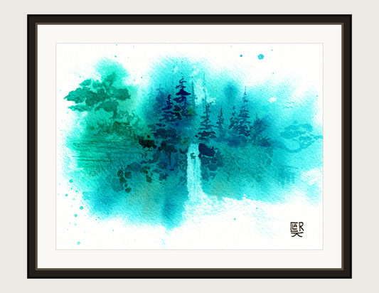 Dream Forest watercolour, print shown framed