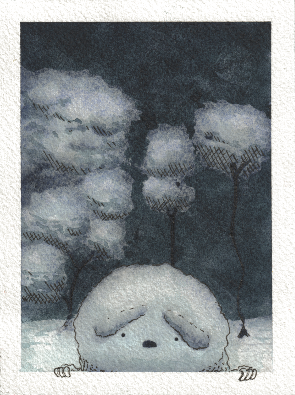 Worried Creature — Watercolor & Ink, 4x5.25 in
