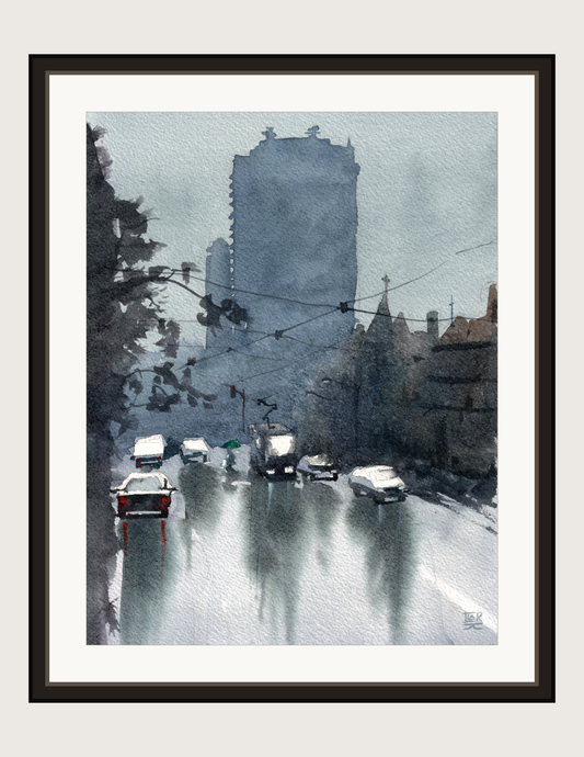 Master study of Joseph Zbukvic, watercolour, print shown framed