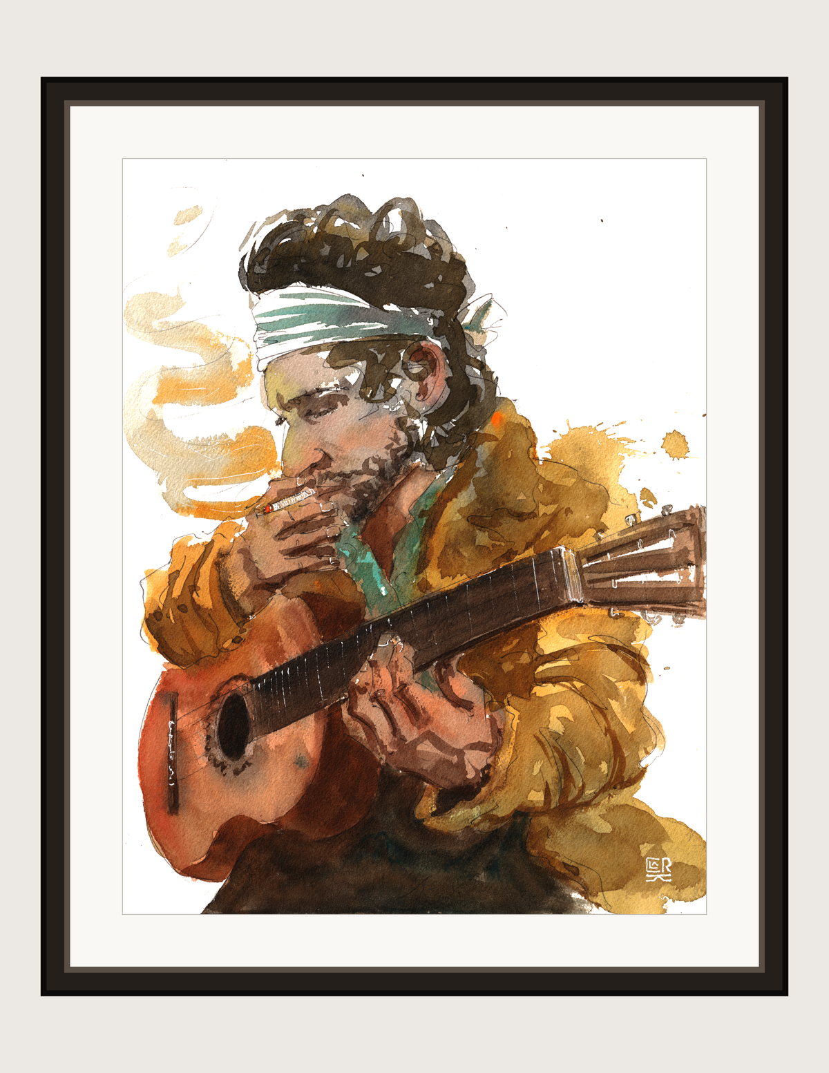 Smoking Guitarist, framed print
