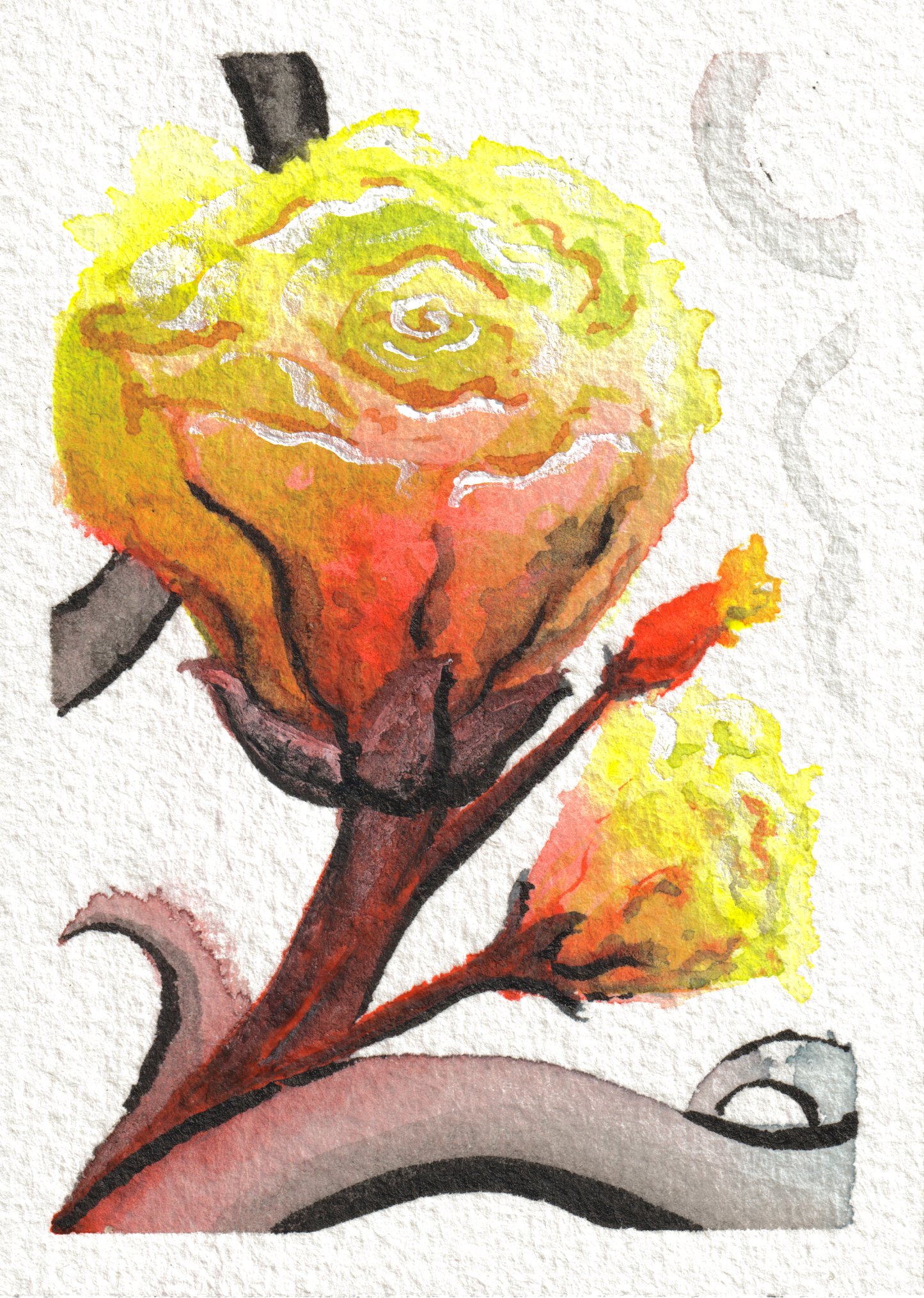 Abstract Flower — Watercolor & Ink, 2.5x3.5 in (trading card size)