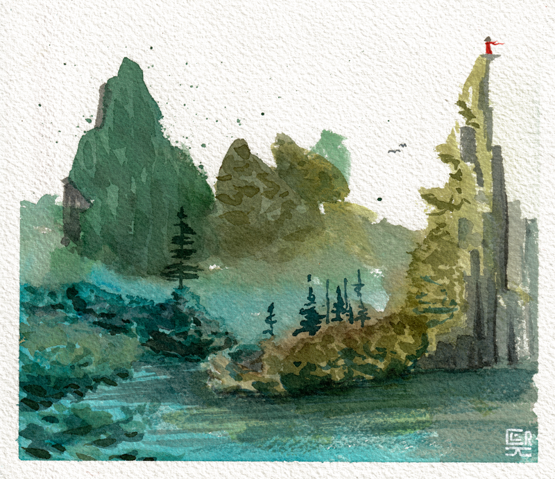 Abstract Canadian Mountains, original watercolour painting