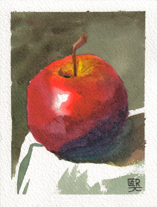 Au bord de la table — Aquarelle, 4x5,25 po