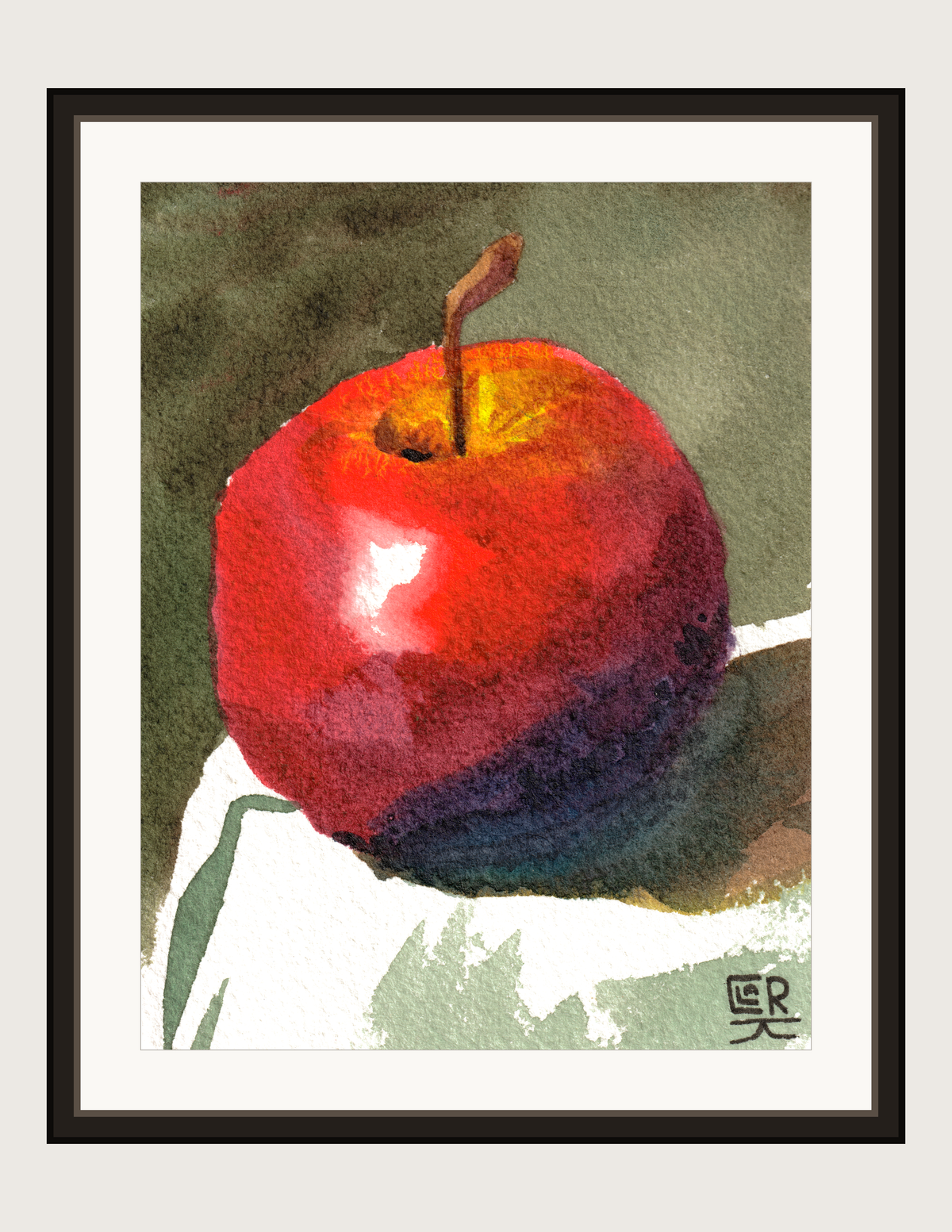 At Table's Edge watercolour, print shown framed