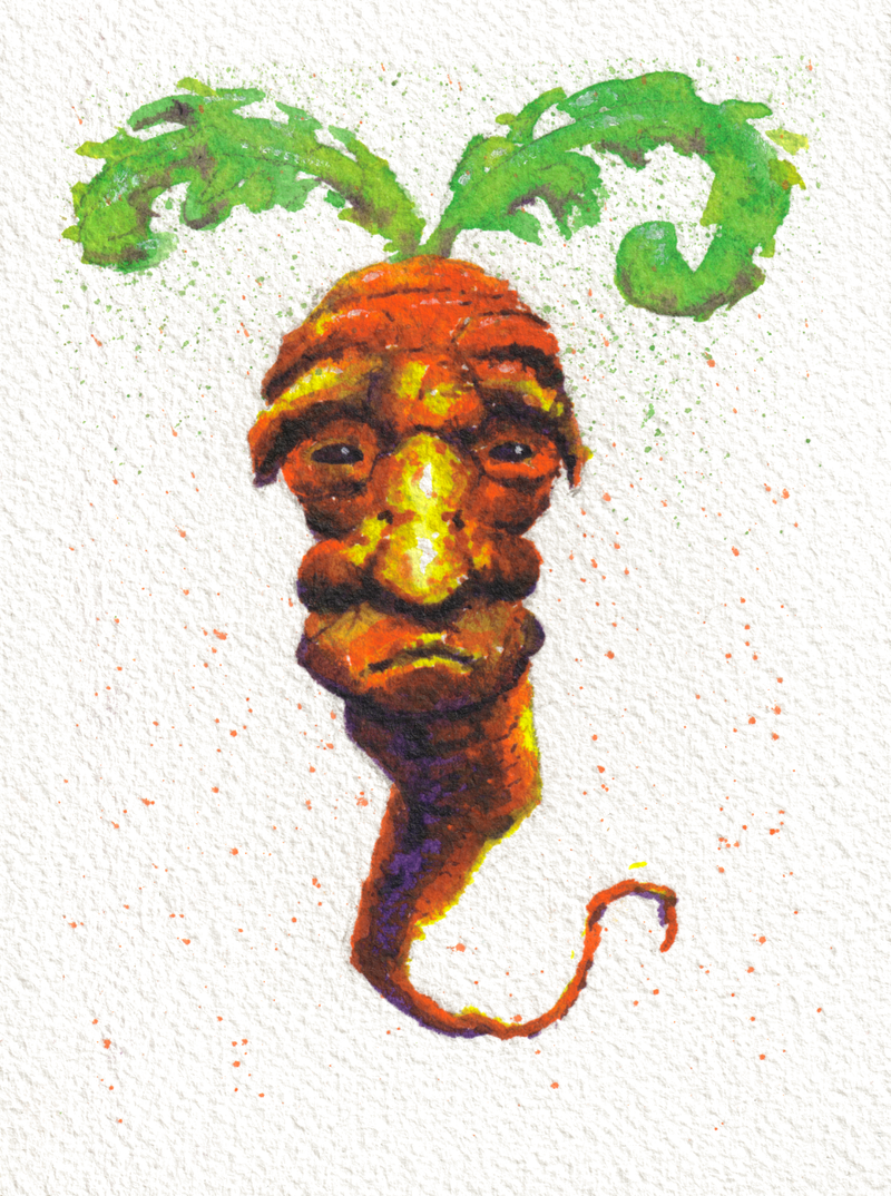 Carrot Death Stare — Watercolor , 4x5.25 in