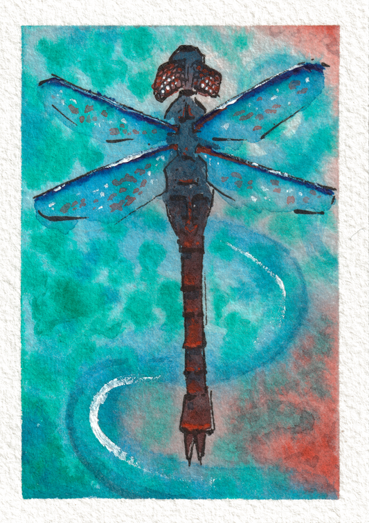 Dragonfly — Watercolor & Ink, 2.5x3.5 in (trading card size)