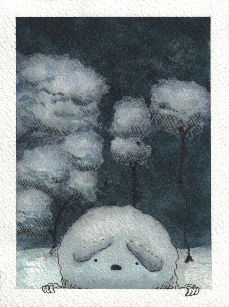 Worried Creature — Watercolor & Ink, 4x5.25 in