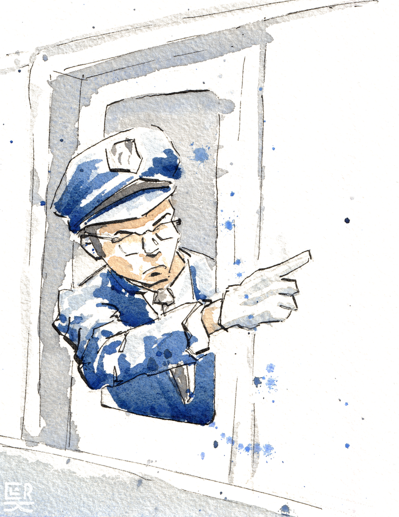 Train Conductor watercolour and ink, print edition