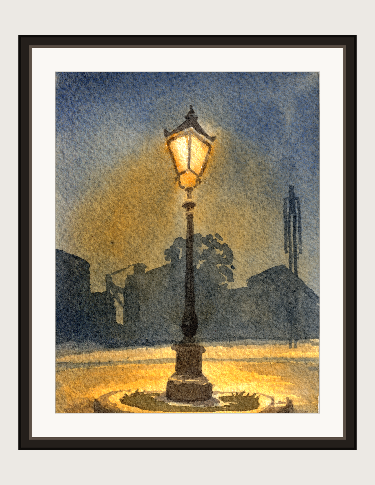 Lamp Post watercolour, print shown framed
