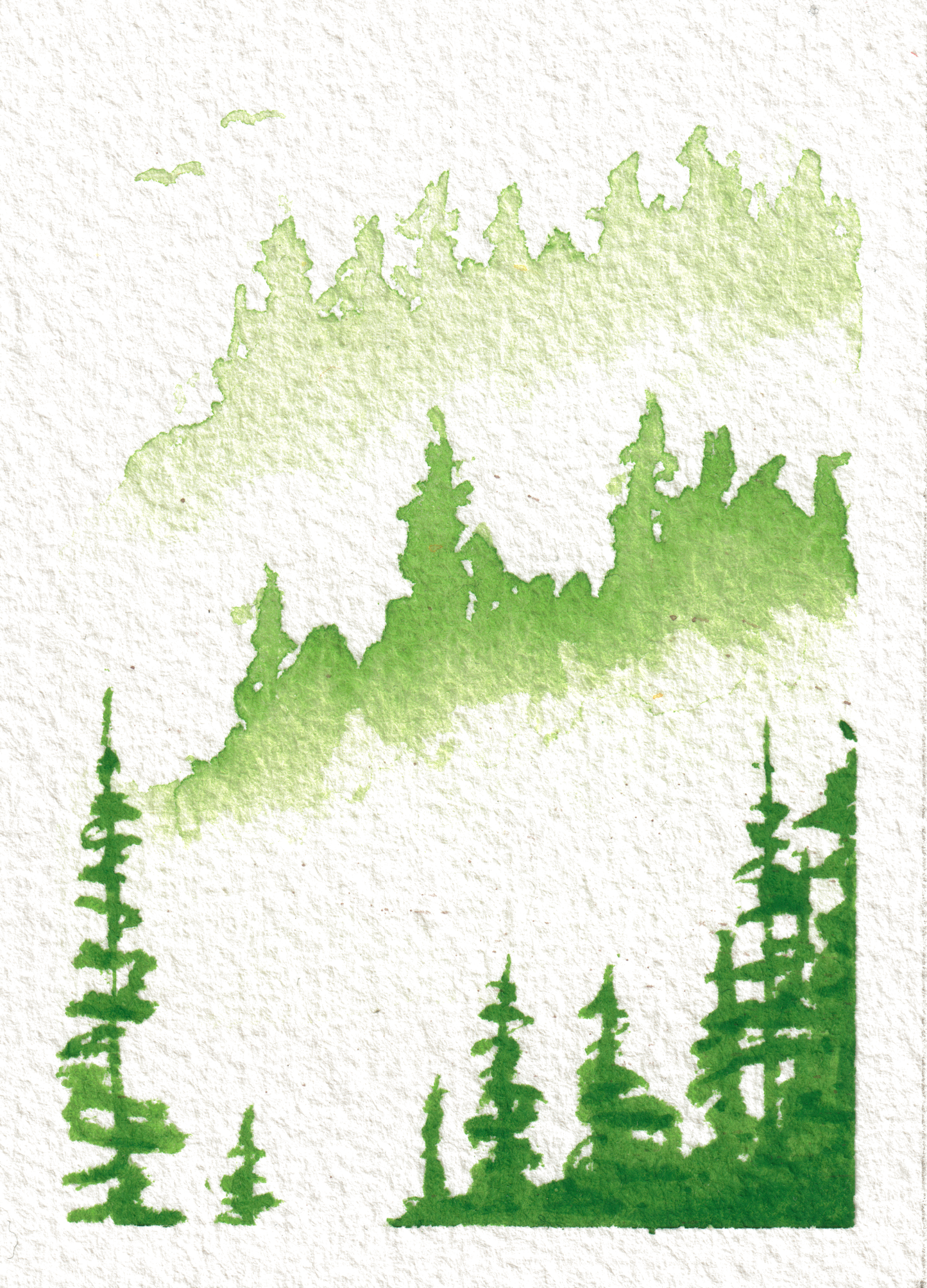 Misty Greens — Watercolor, 2.5x3.5 in (trading card size)