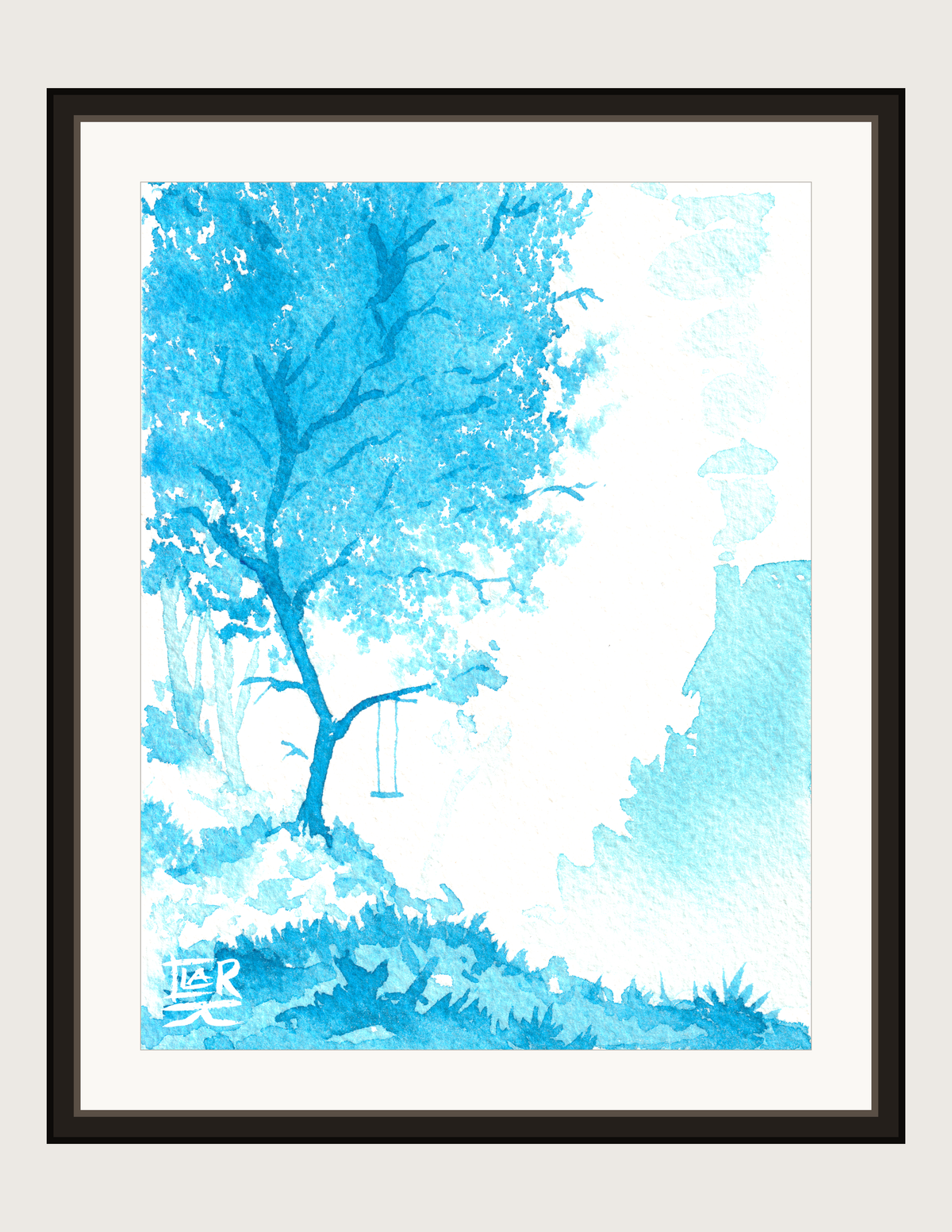 Monochrome Memories watercolour, print shown framed