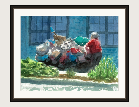 Montreal Inhabitant watercolour print, shown framed