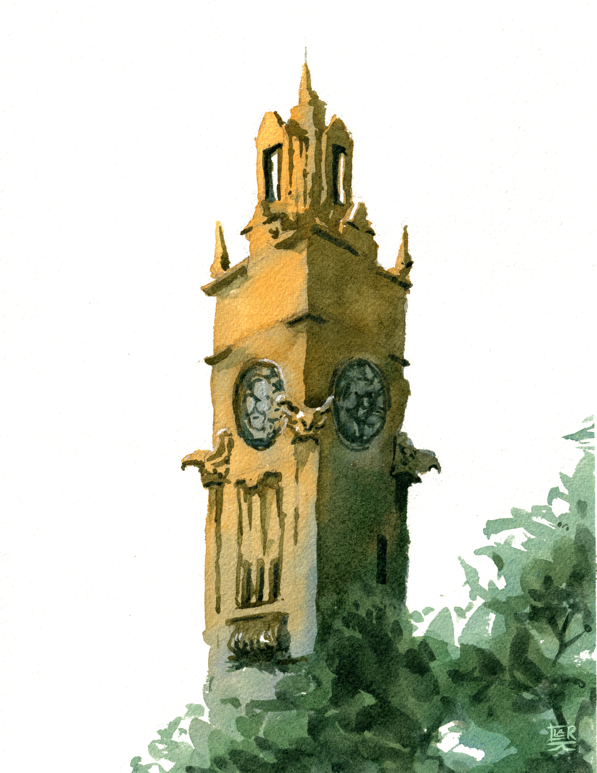Old Port Clock Tower watercolour, print edition