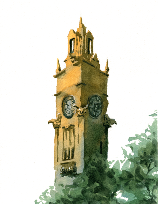 Old Port Clock Tower watercolour, print edition