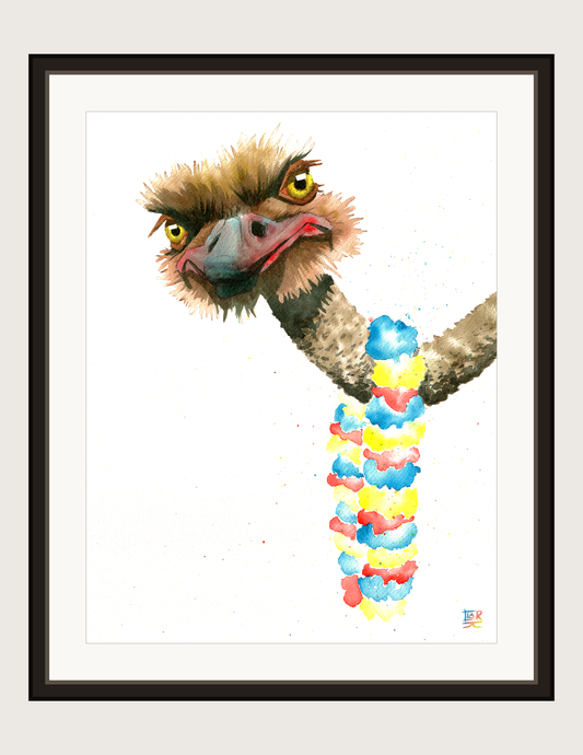 Party Ostrich, print shown framed