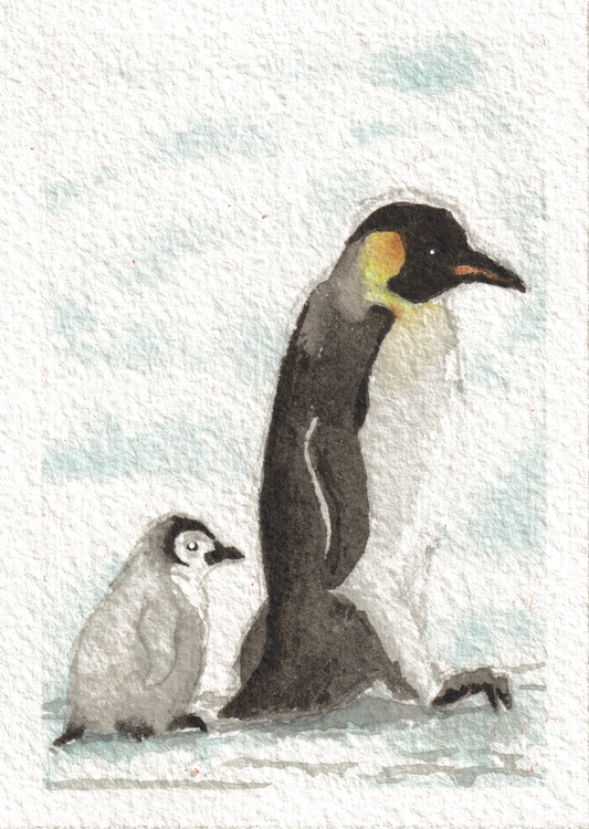 Penguin — Watercolor, 2.5x3.5 in (trading card size)