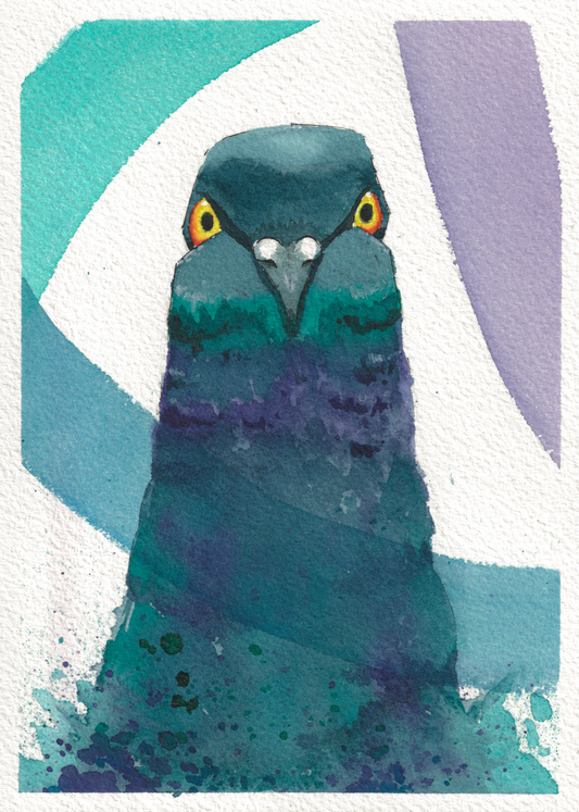 Ribbon Pigeon — Watercolor, 5x7 in