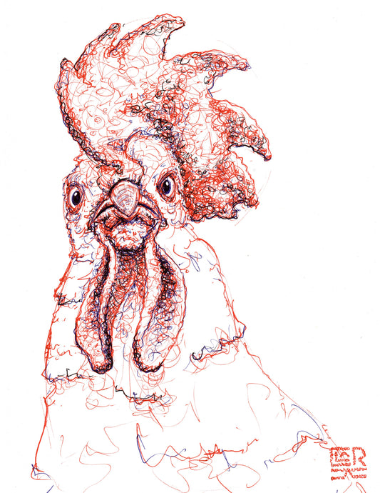 Rooster Stare Down, print