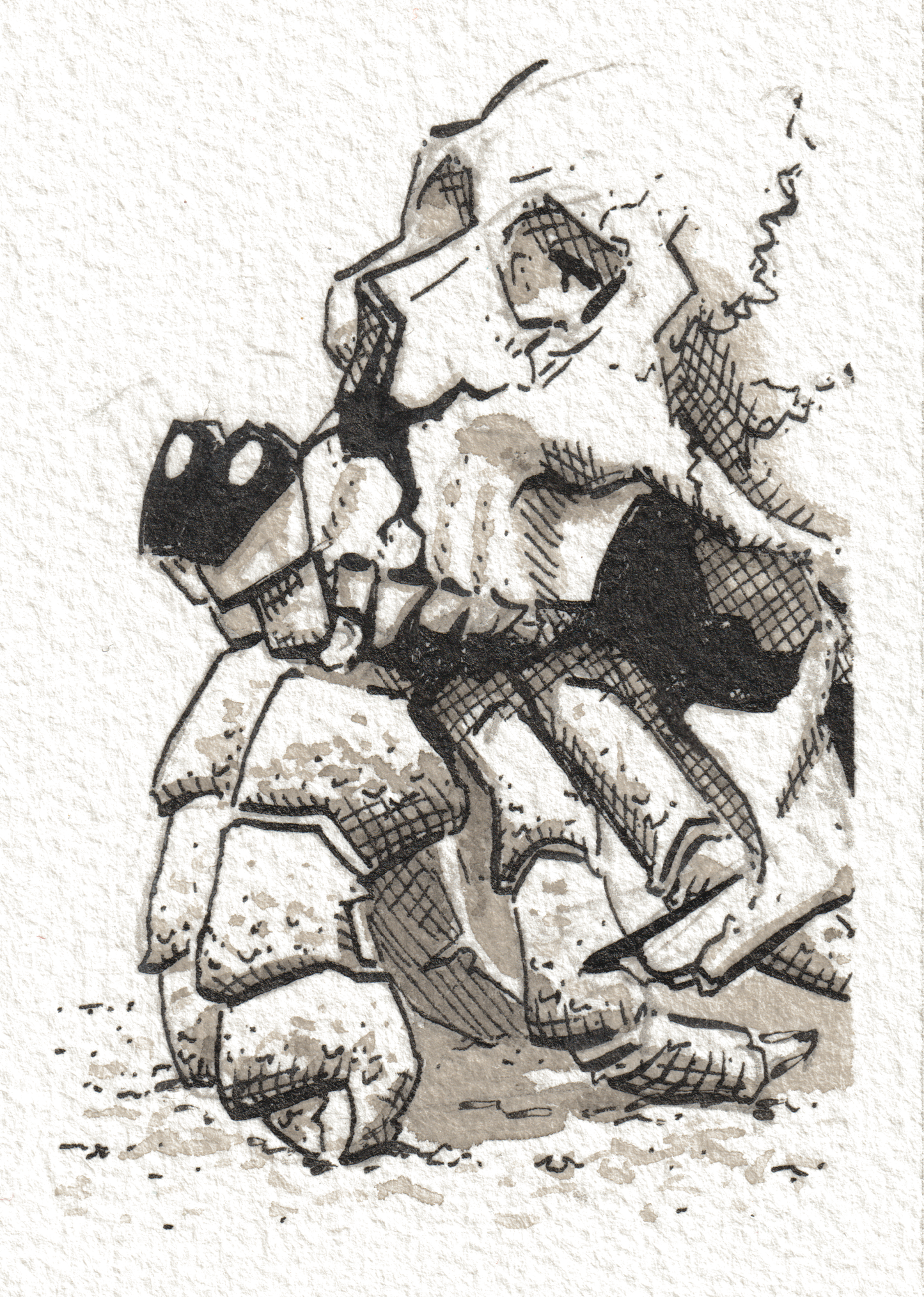 Skull Hermit— Ink & Ink wash, 2.5x3.5 in (trading card size)