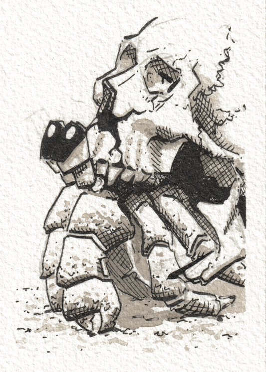 Skull Hermit— Ink & Ink wash, 2.5x3.5 in (trading card size)