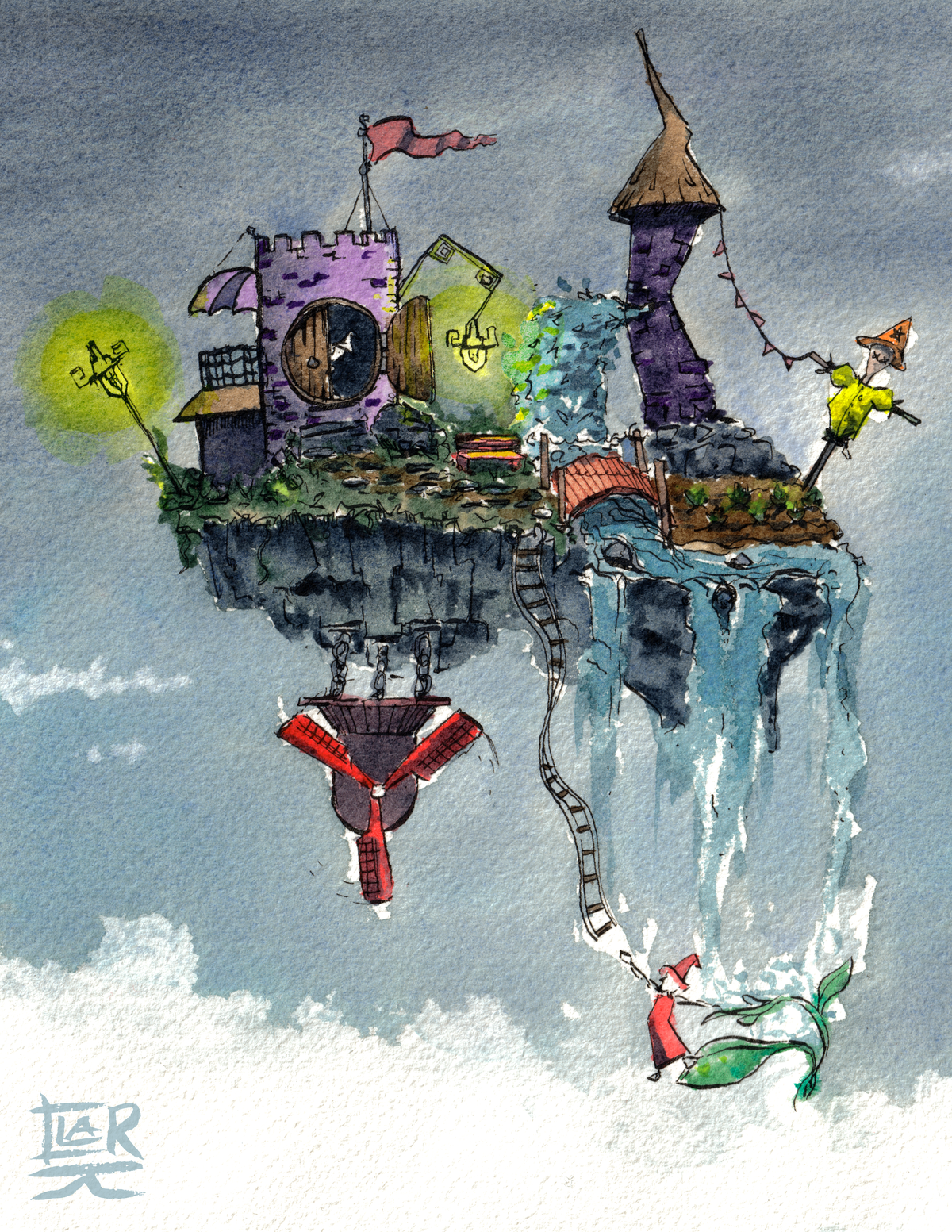 Sky Wizards watercolour and ink, print edition