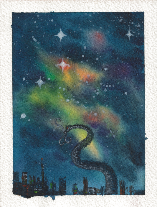 Serpent étoilé — Aquarelle, 4x5,25 po