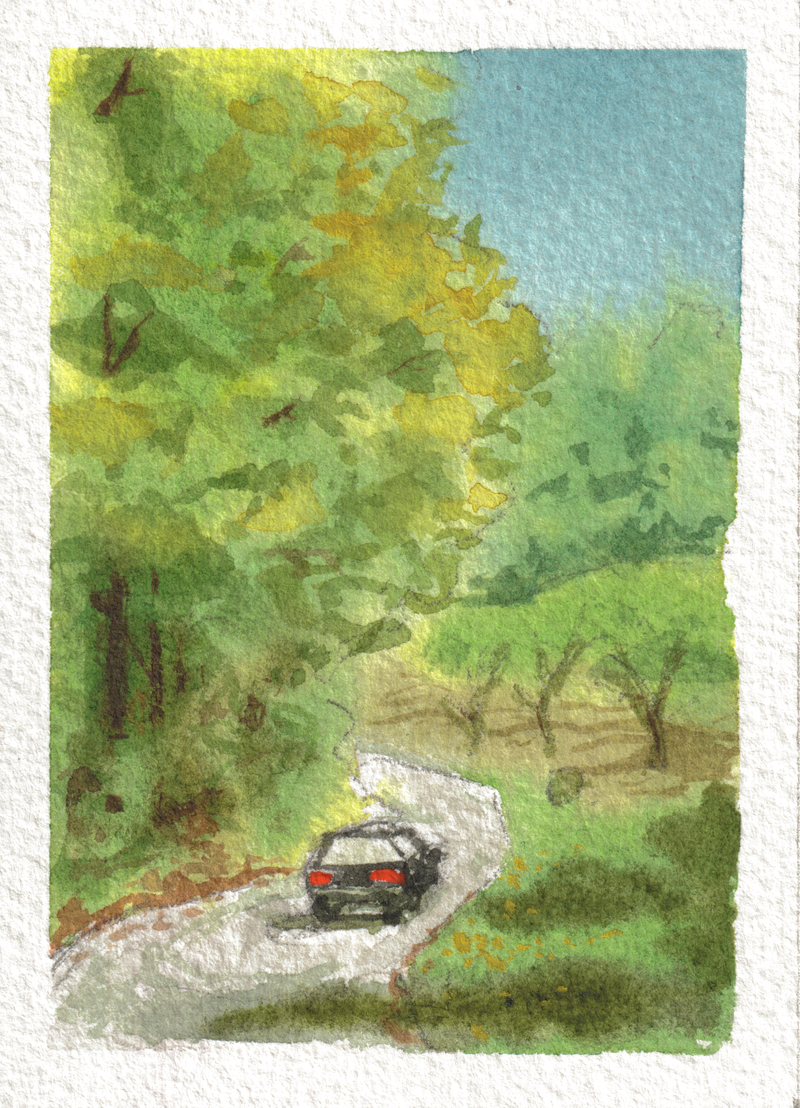 Summer Road — Watercolor, 2.5x3.5 in (trading card size)
