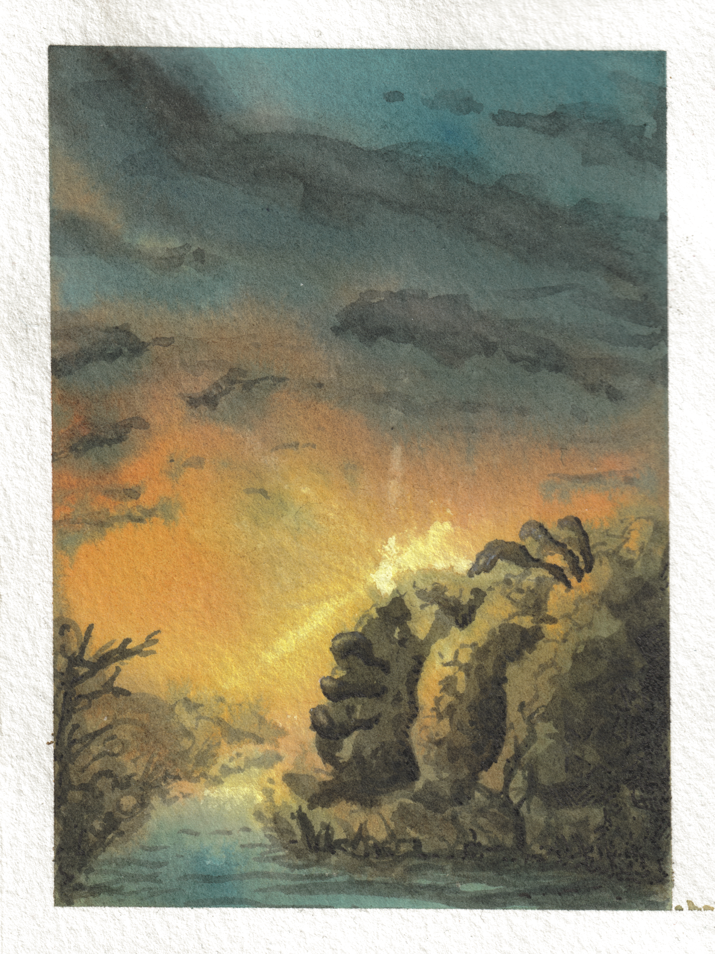 Sunset Claws — Watercolor & Ink, 4x5.25 in