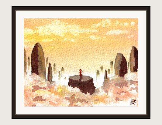 Sunset Harmony watercolour print, shown framed