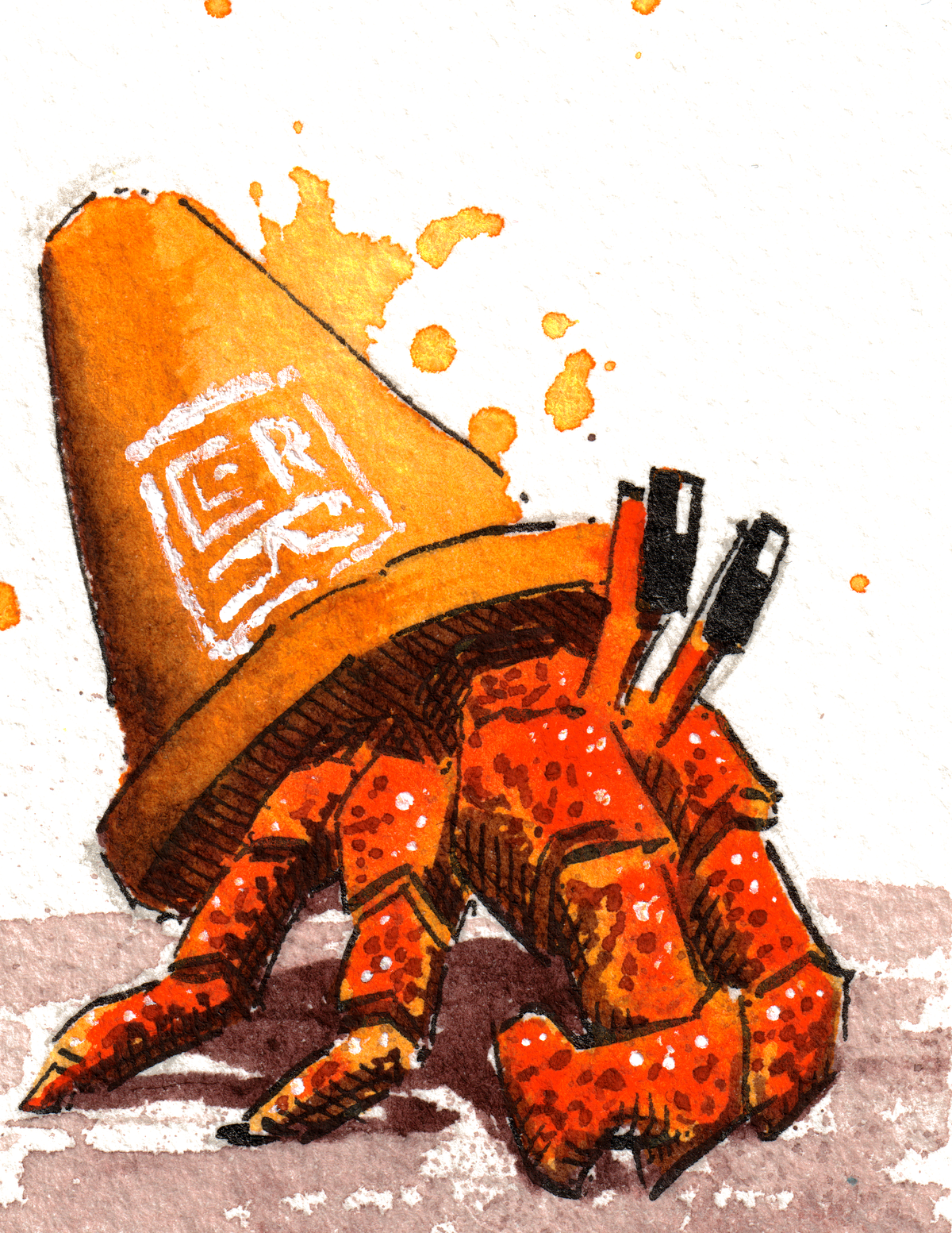 Traffic Hermit Splash watercolour and ink, print edition
