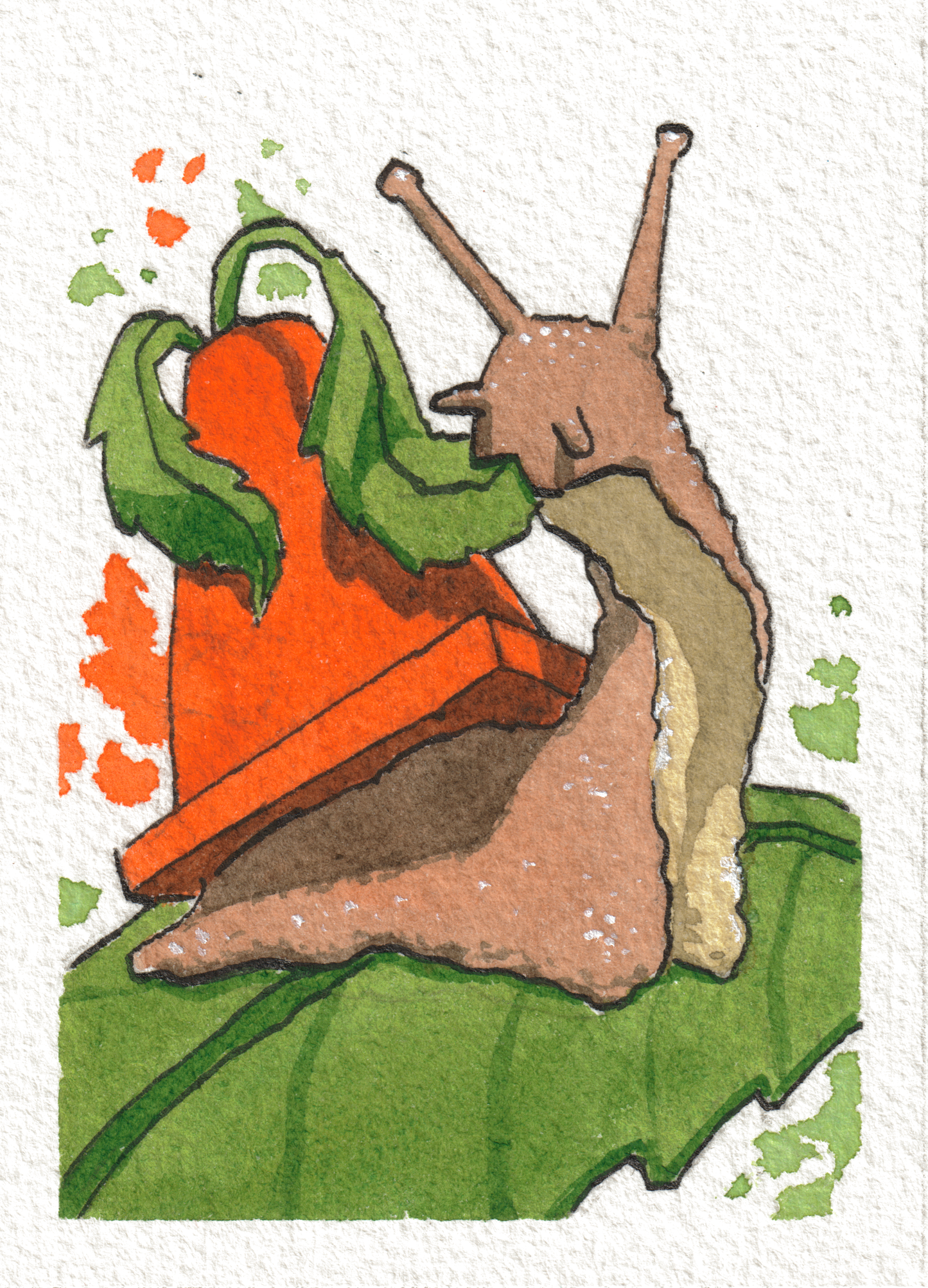 Traffic Snail — Watercolor & Ink, 2.5x3.5 in (trading card size)